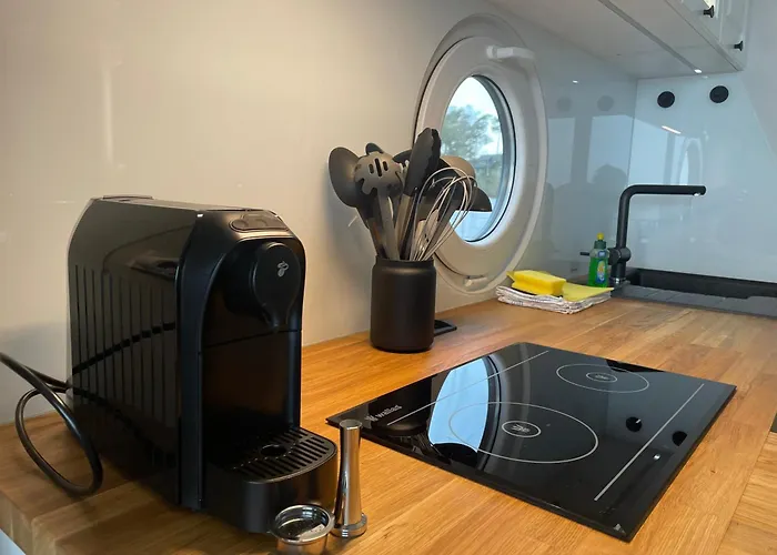 Modernes Festliegendes Hausboot Mit Grosszuegiger Dachterrasse Und Ruderboot